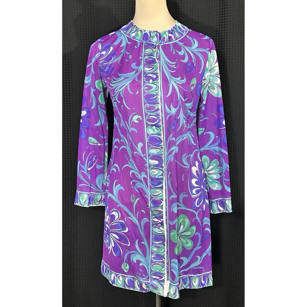 Vintage 1960s Emilio Pucci Formfit Rogers Nylon Tricot Long Sleeve Tunic Dress S